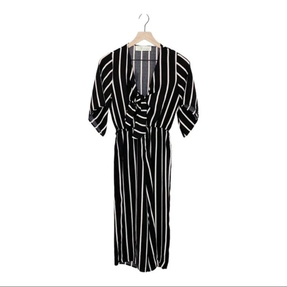 VINTAGE HAVANA Women's Small Jumpsuit Striped Wide Leg Tie Front Made in USA